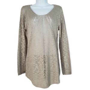 NWT Almost Famous tan gray taupe crochet sheer sweater Juniors Medium